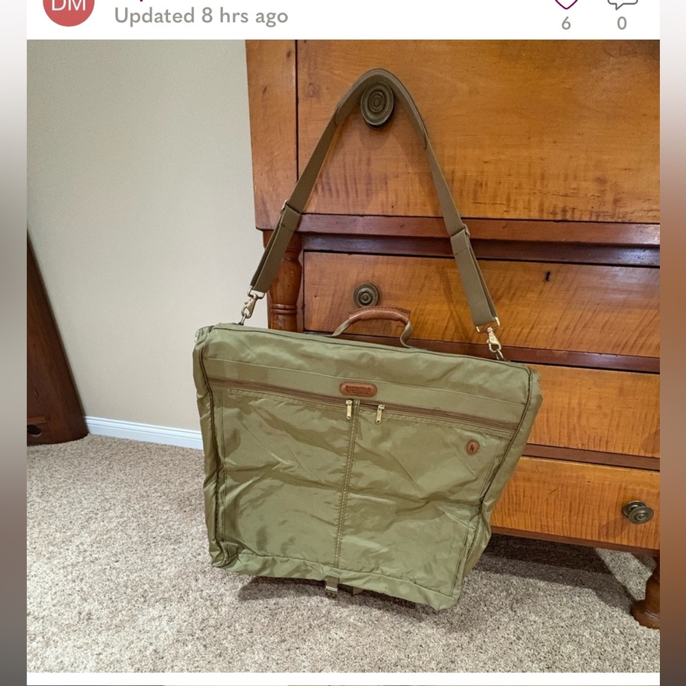 Vintage Hartman Brown Nylon Light Weight Garment Suit Bag Carry On Leather Trim